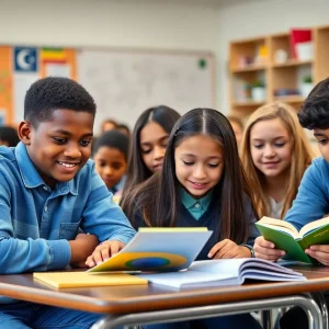 Diverse students in a Houston classroom learning together