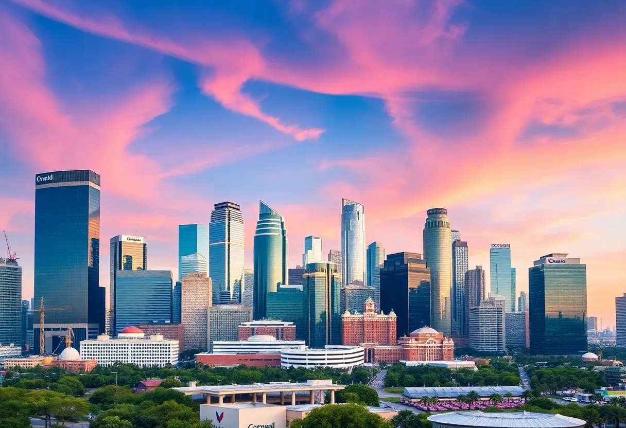 Houston skyline showcasing corporate headquarters of Texas companies
