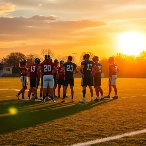 Houston Cougars football team huddling on the field