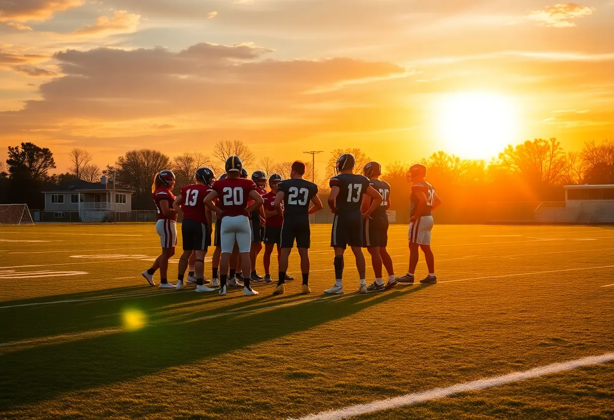 Houston Cougars football team huddling on the field