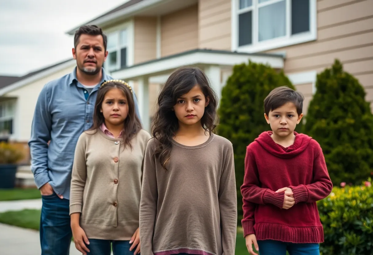 Family outside their home advocating for justice after alleged fraud