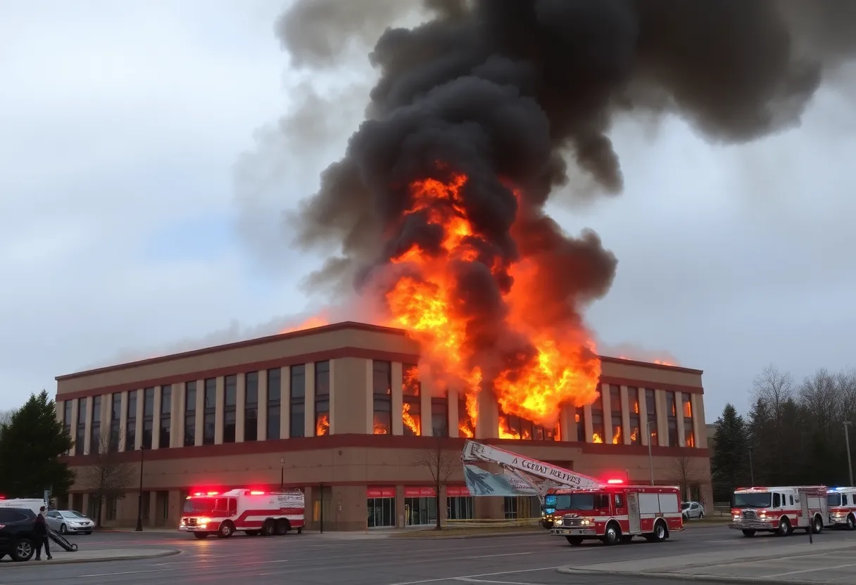 Firefighters at the scene of a large fire in North Houston