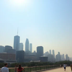 Hazy skyline of Houston with Saharan dust