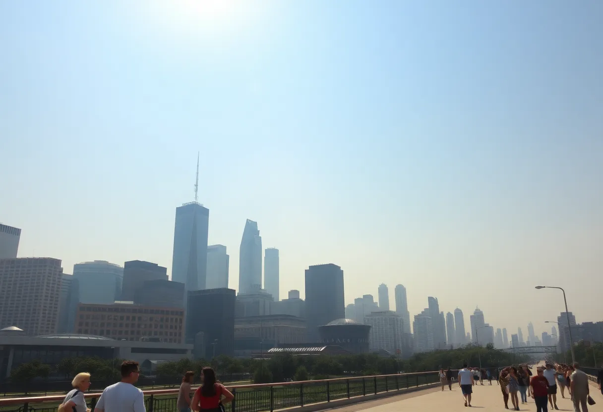 Hazy skyline of Houston with Saharan dust