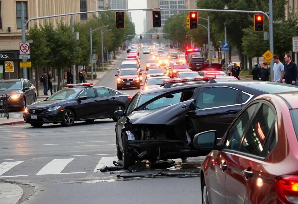 Damaged vehicles and scene of a high-speed chase in Houston.
