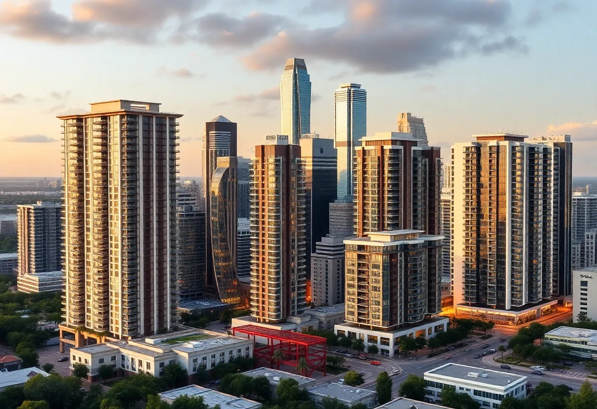 Houston skyline showcasing luxury apartment buildings