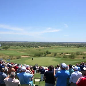 A vibrant scene from the Houston Open golf tournament showcasing players and fans.