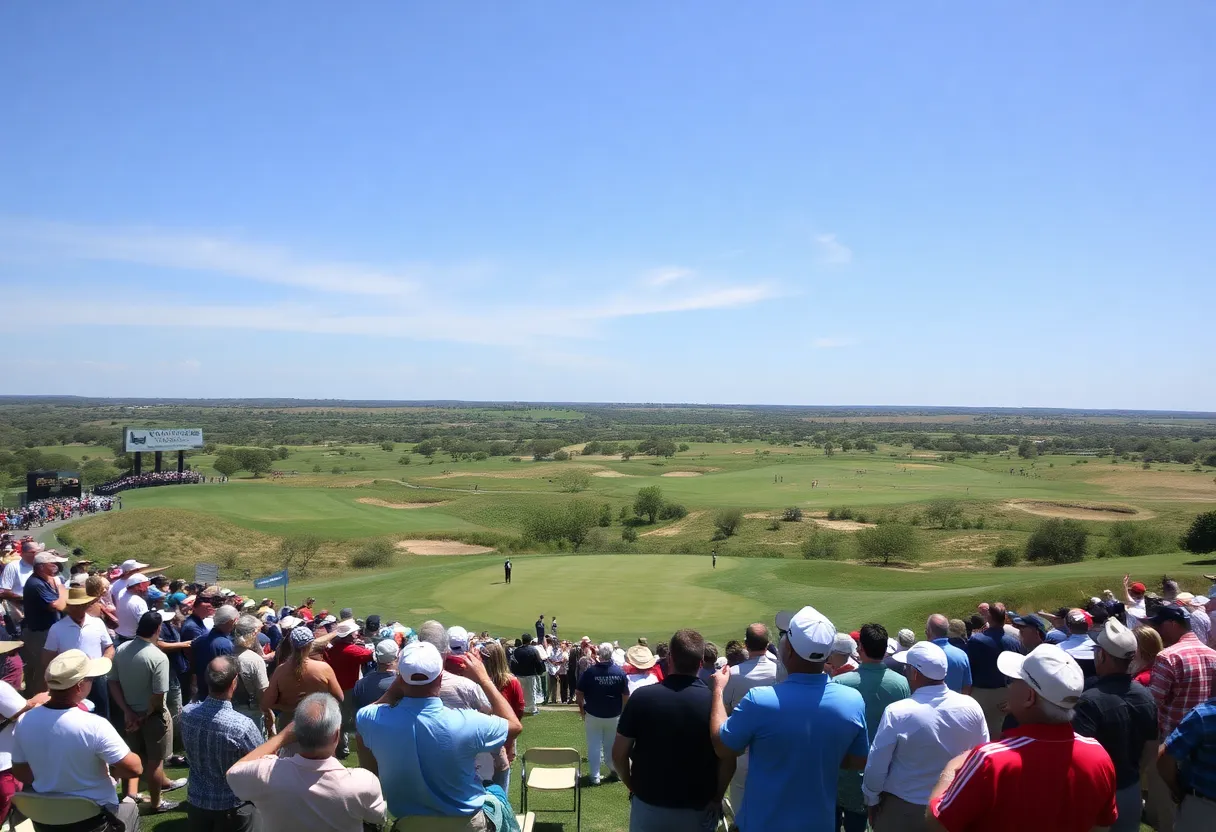 A vibrant scene from the Houston Open golf tournament showcasing players and fans.