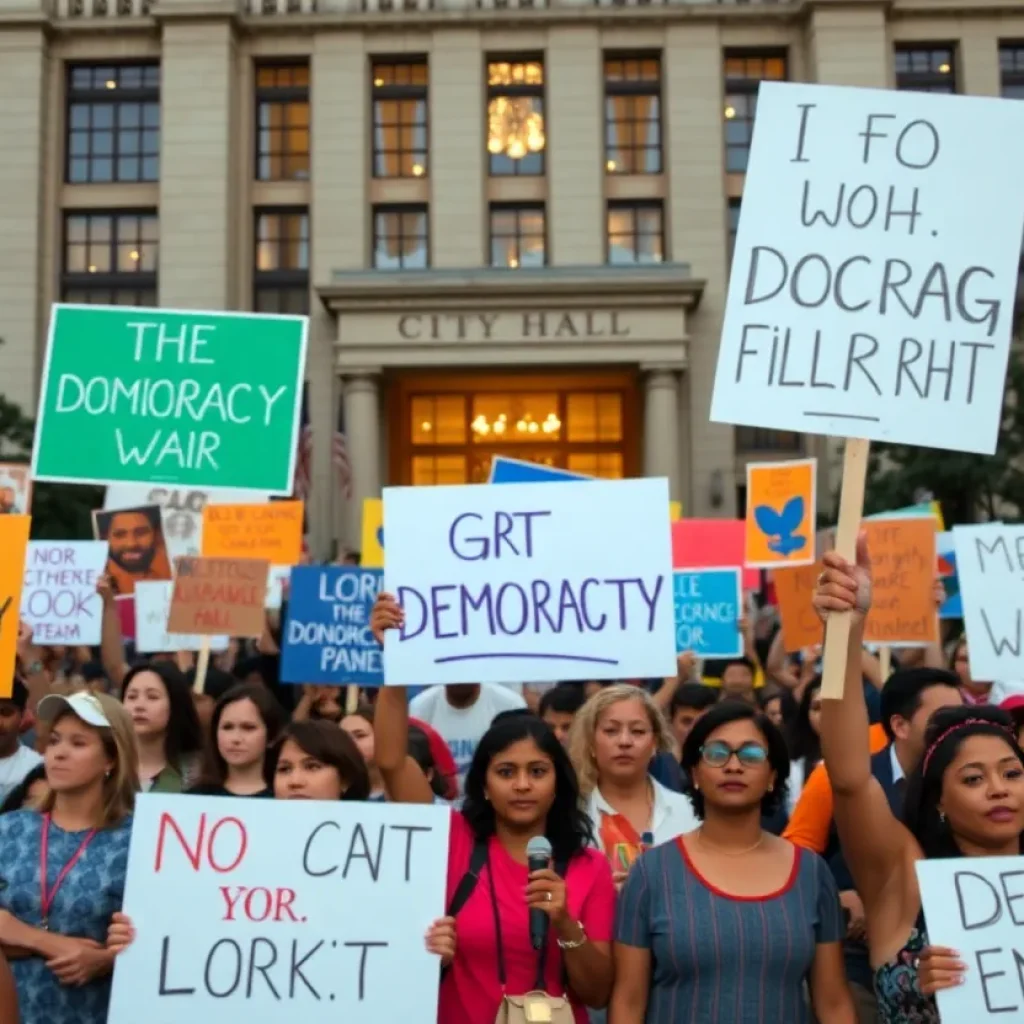 Diverse protesters rallying for democracy in Houston