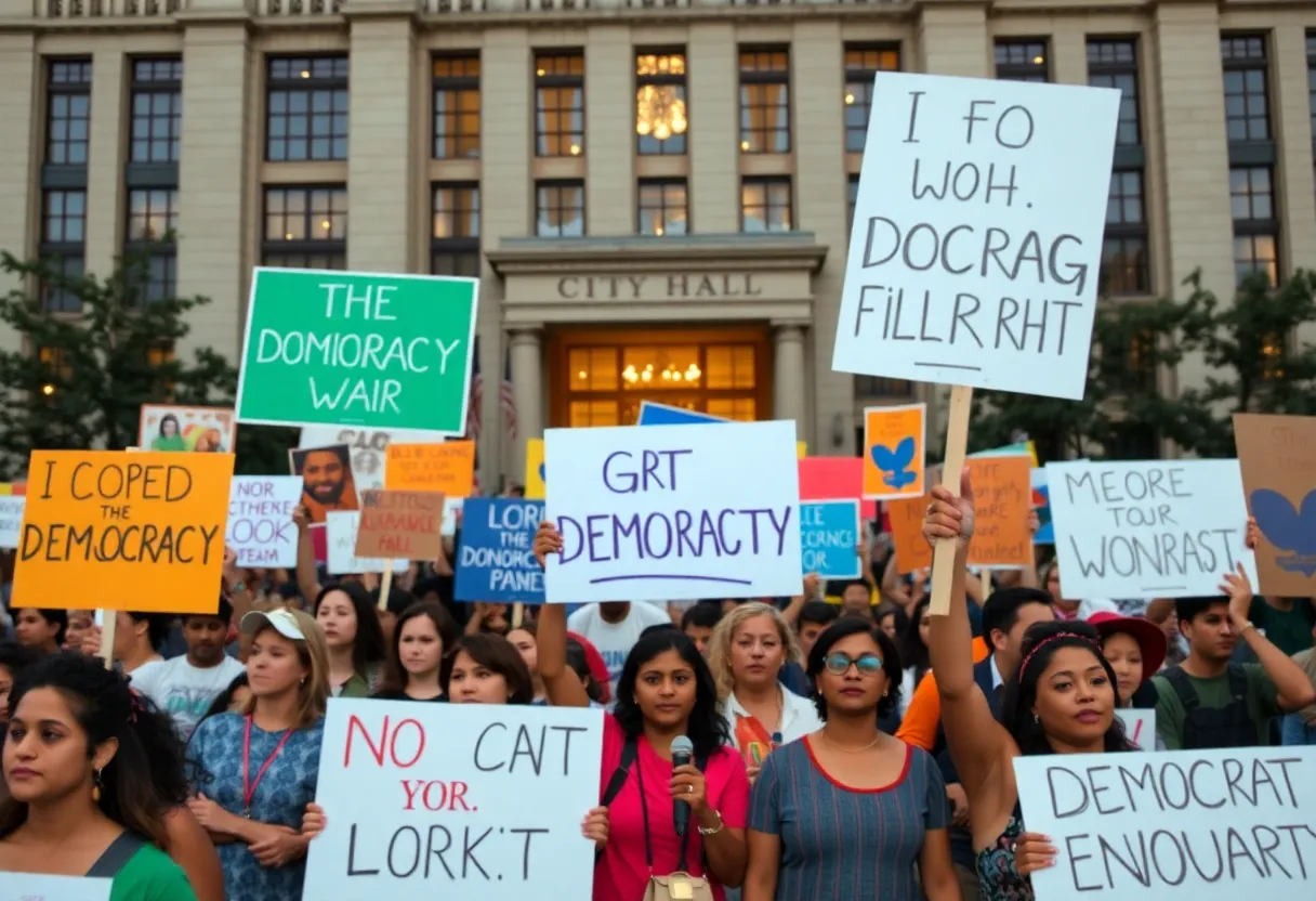 Diverse protesters rallying for democracy in Houston