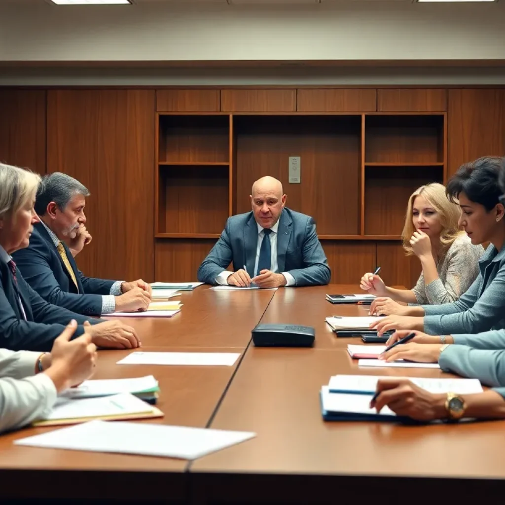 School board members in a meeting discussing education strategies.