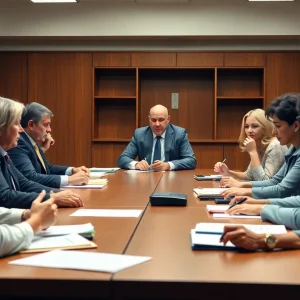 School board members in a meeting discussing education strategies.