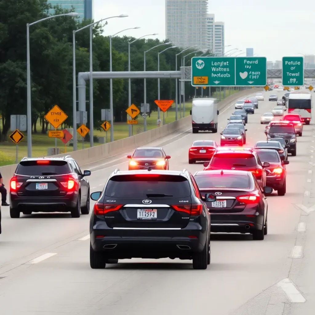 Police officers monitoring traffic on a Houston highway