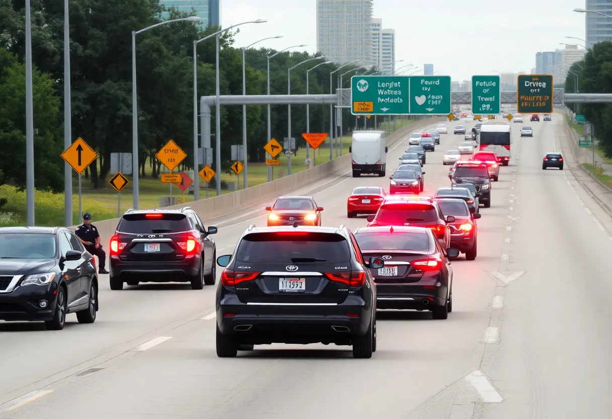 Police officers monitoring traffic on a Houston highway