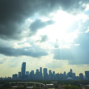 Houston skyline under changing weather conditions