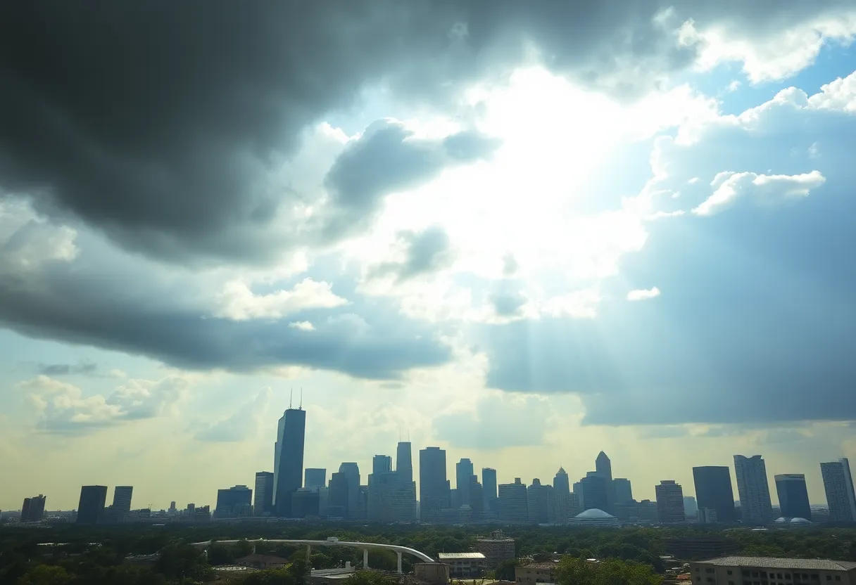 Houston skyline under changing weather conditions