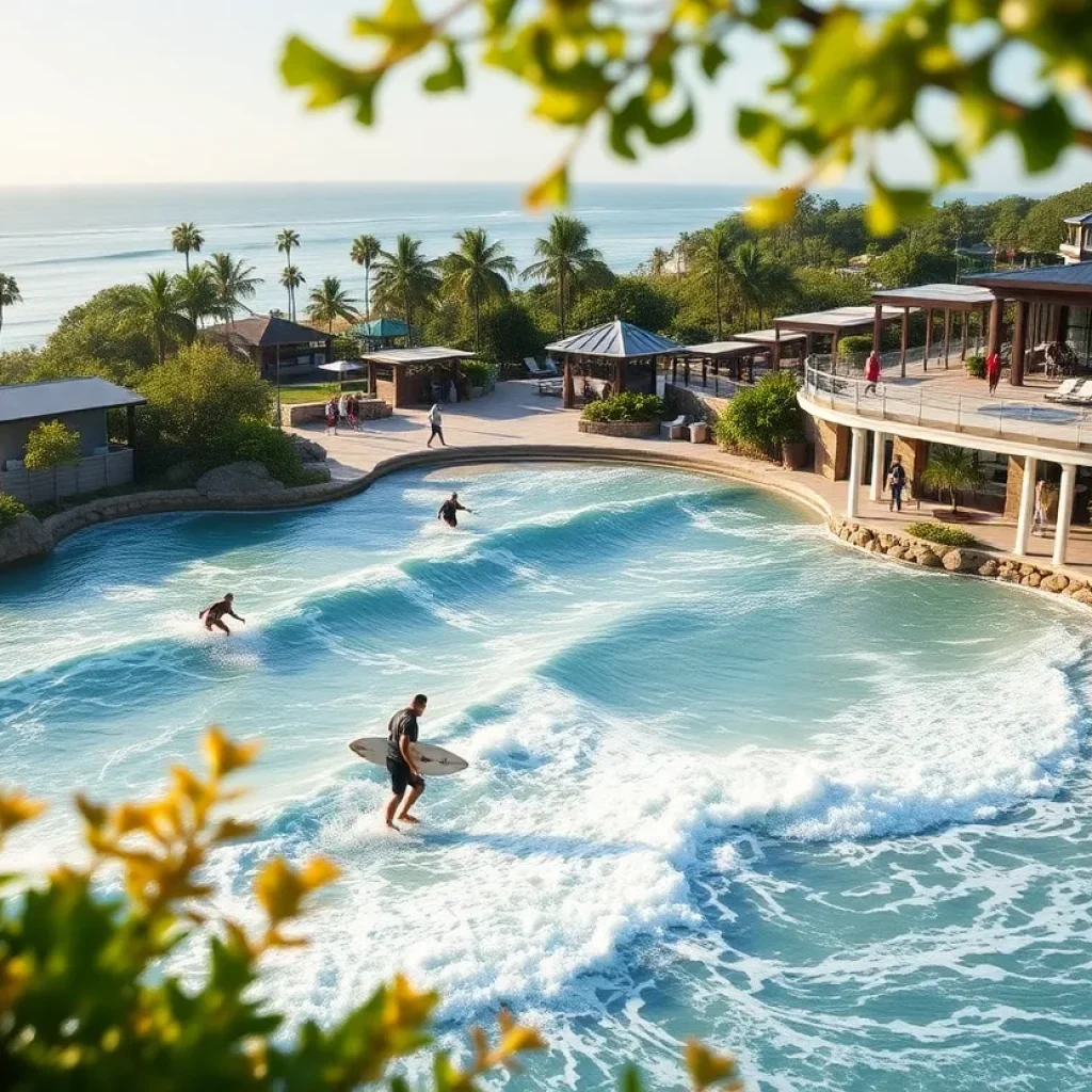 Surfers riding waves at HTX Surf Park