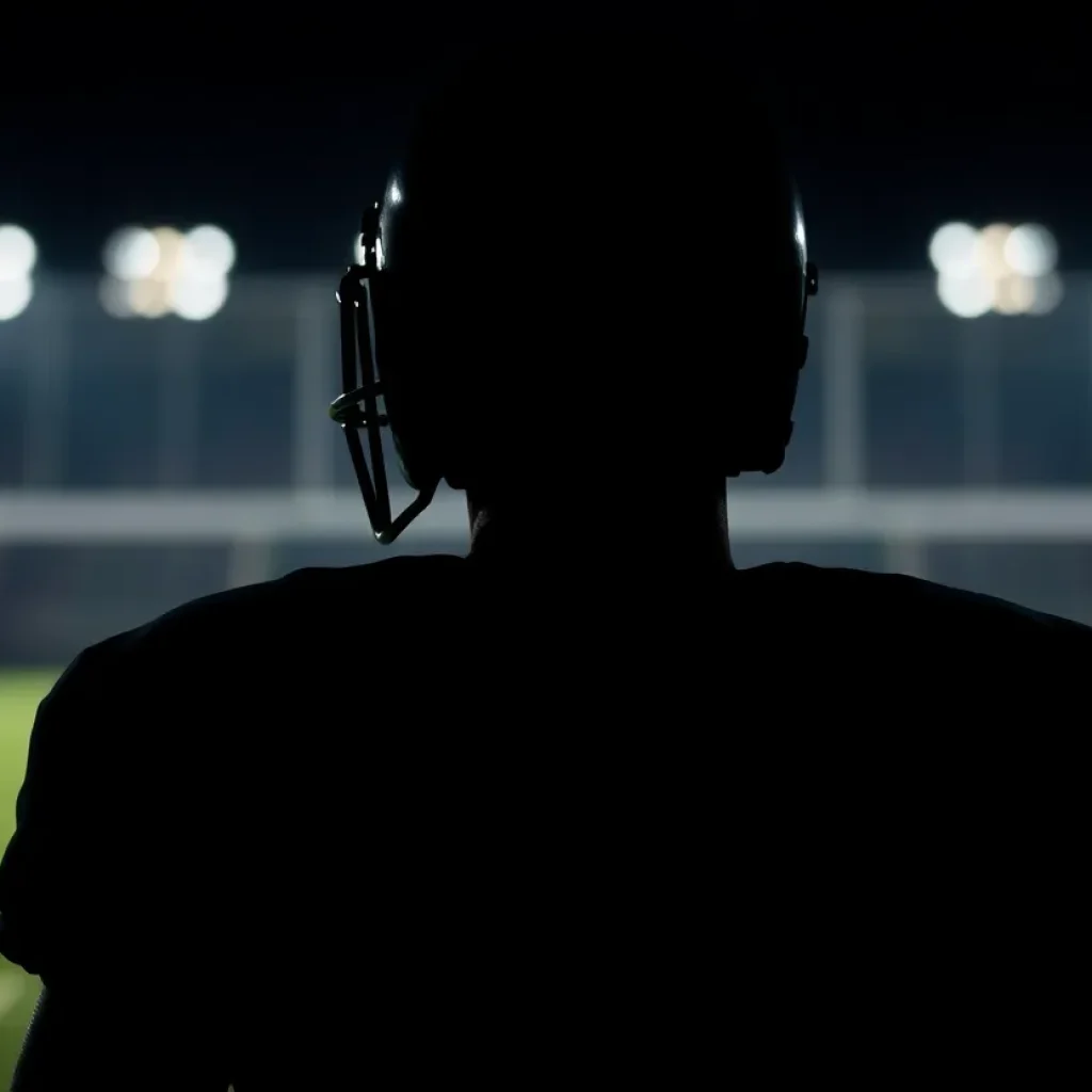 Illustration of a football player silhouette against a blurred background, symbolizing legal challenges.
