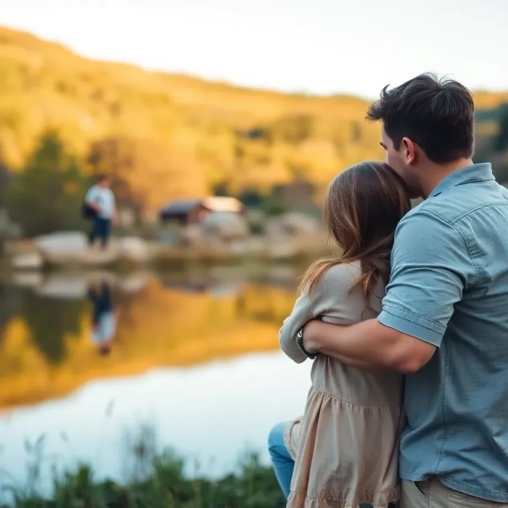A peaceful outdoor scene representing family and nature.