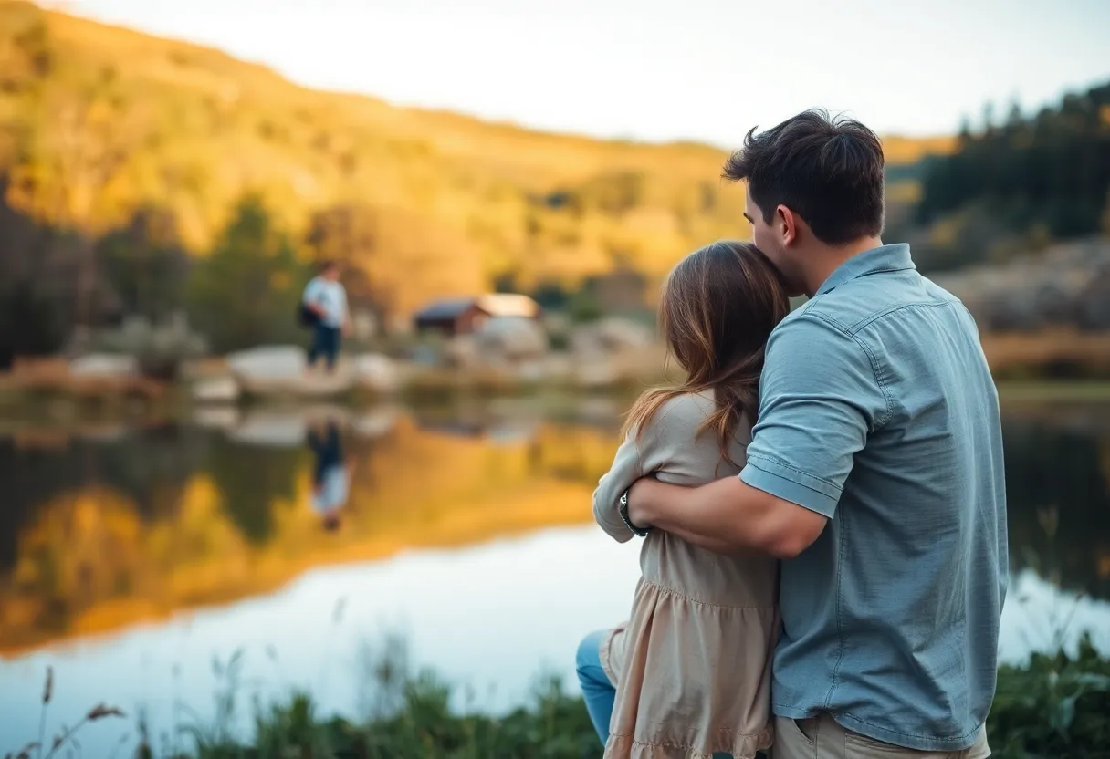 A peaceful outdoor scene representing family and nature.