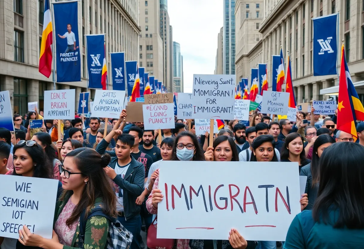 Crowd at the No Kings Day protest in Houston holding banners and flags