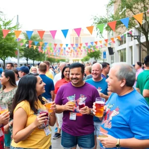 People enjoying drinks and festivities at the Rod Ryan Show Ditch Day in Houston.