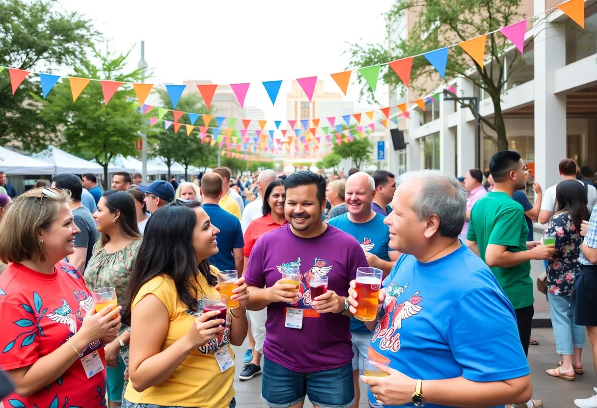 People enjoying drinks and festivities at the Rod Ryan Show Ditch Day in Houston.