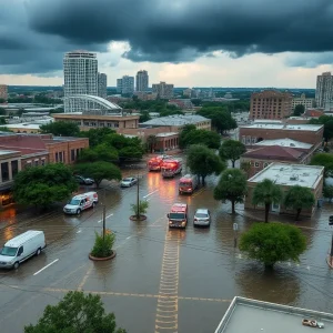 Emergency rescue teams responding to flash flooding in San Antonio
