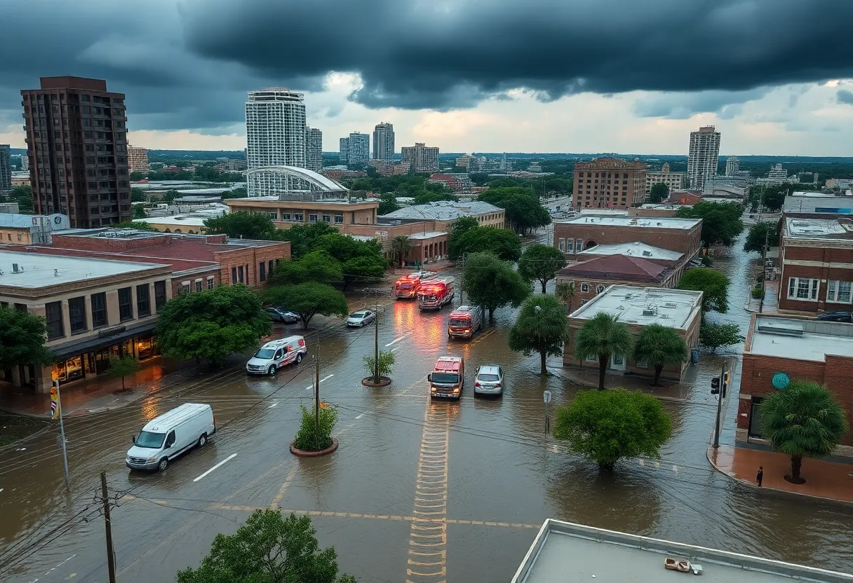 Emergency rescue teams responding to flash flooding in San Antonio