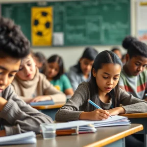 Students in a classroom taking the STAAR exam
