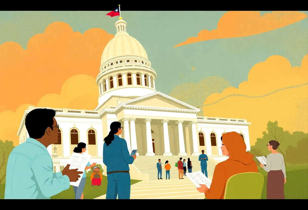 Illustration of Texas State Capitol during the legislative session