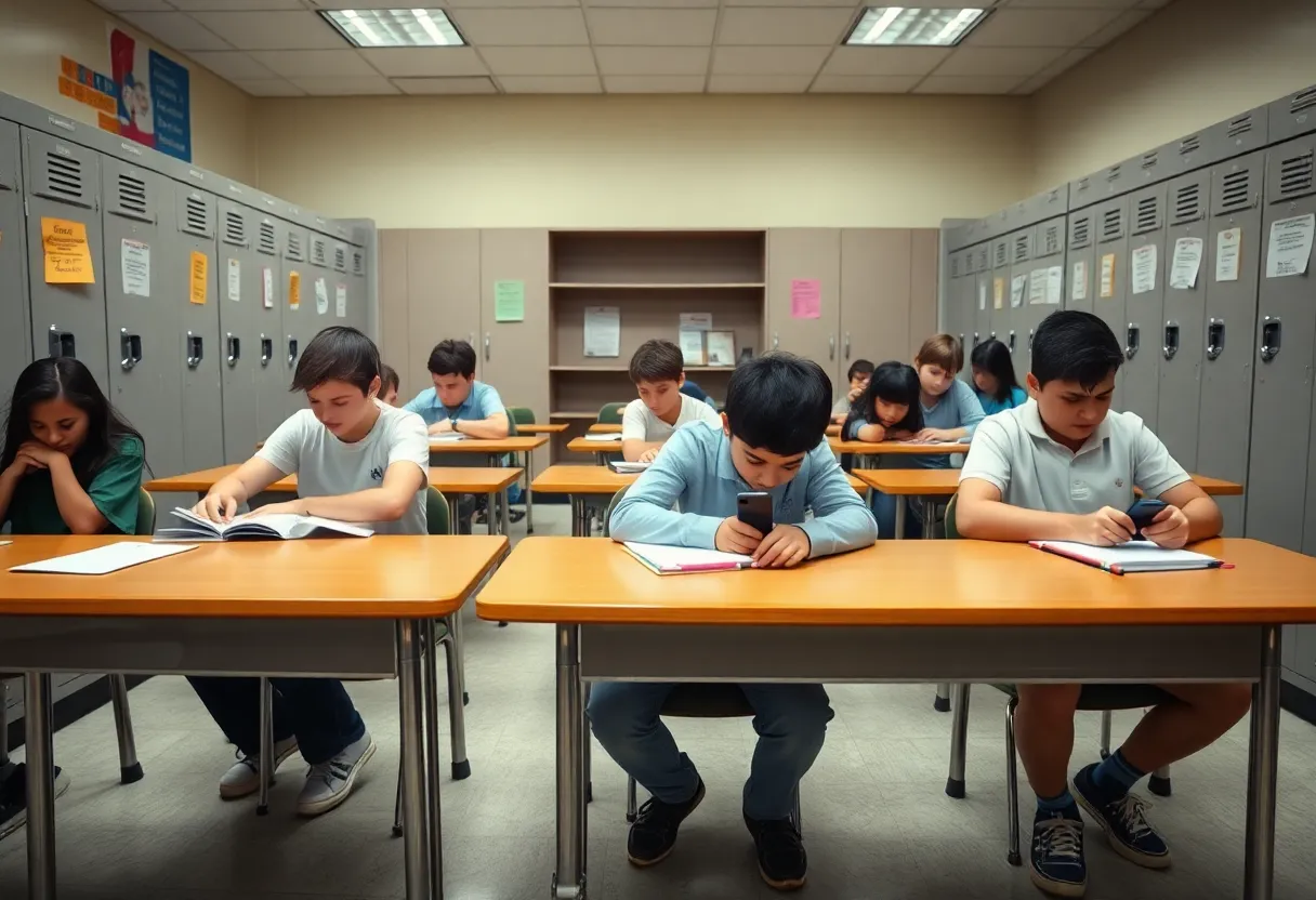 Students engaged in classroom activities without cellphones