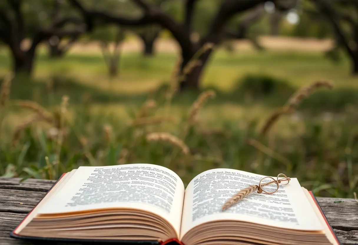 A peaceful Texas landscape symbolizing poetry and literature