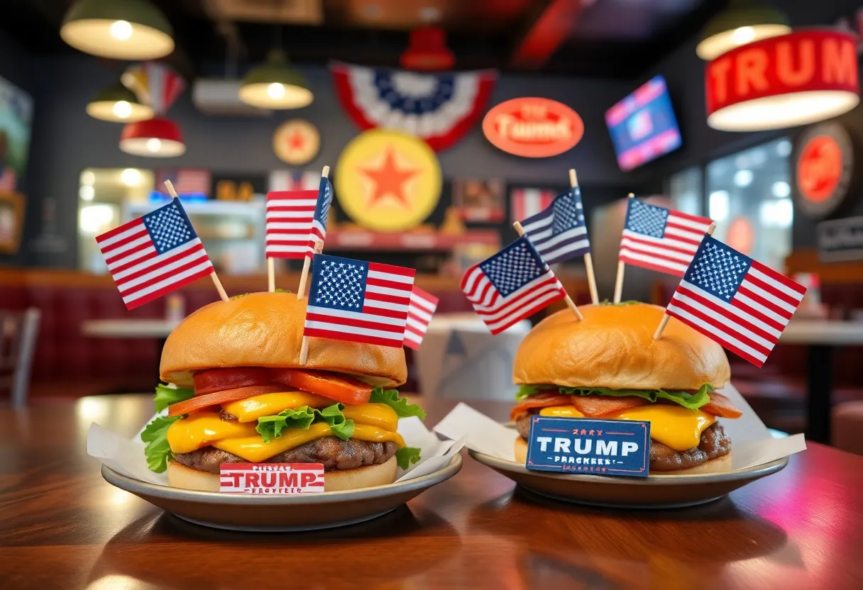Trump Burgers restaurant with themed décor and burgers