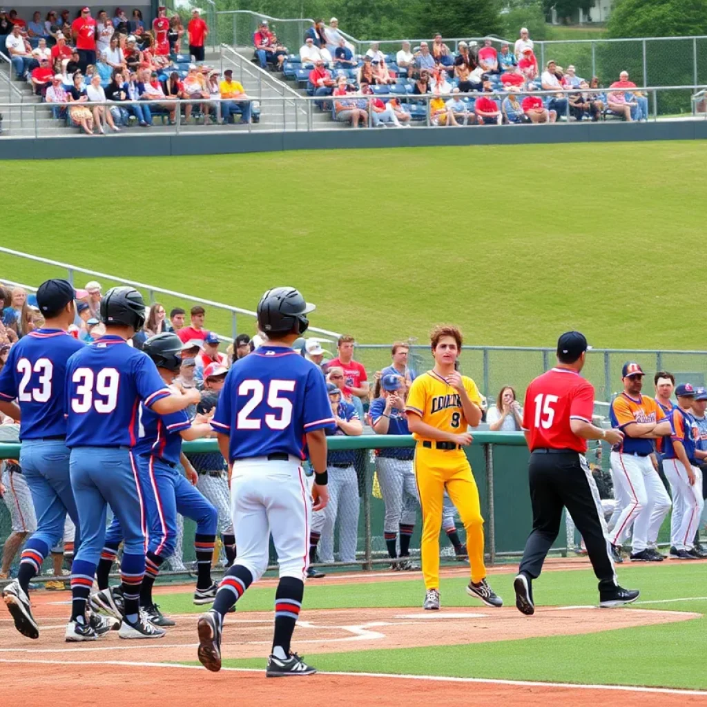 High school baseball players in action during UIL championships