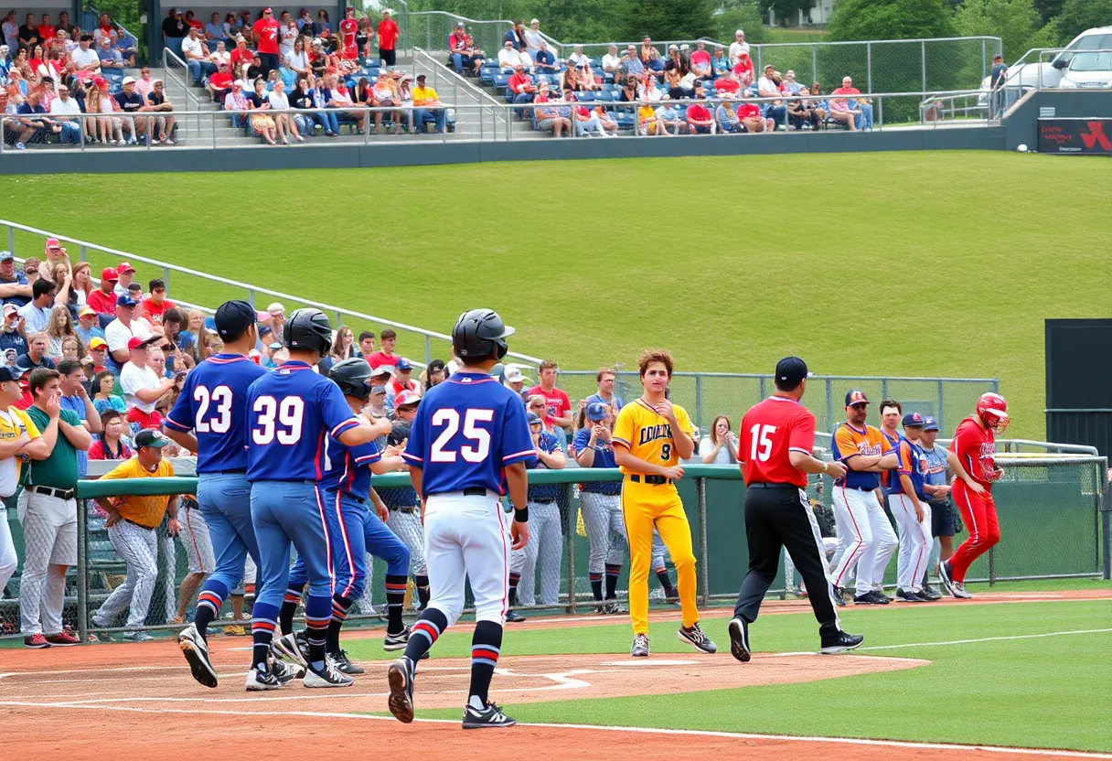 High school baseball players in action during UIL championships