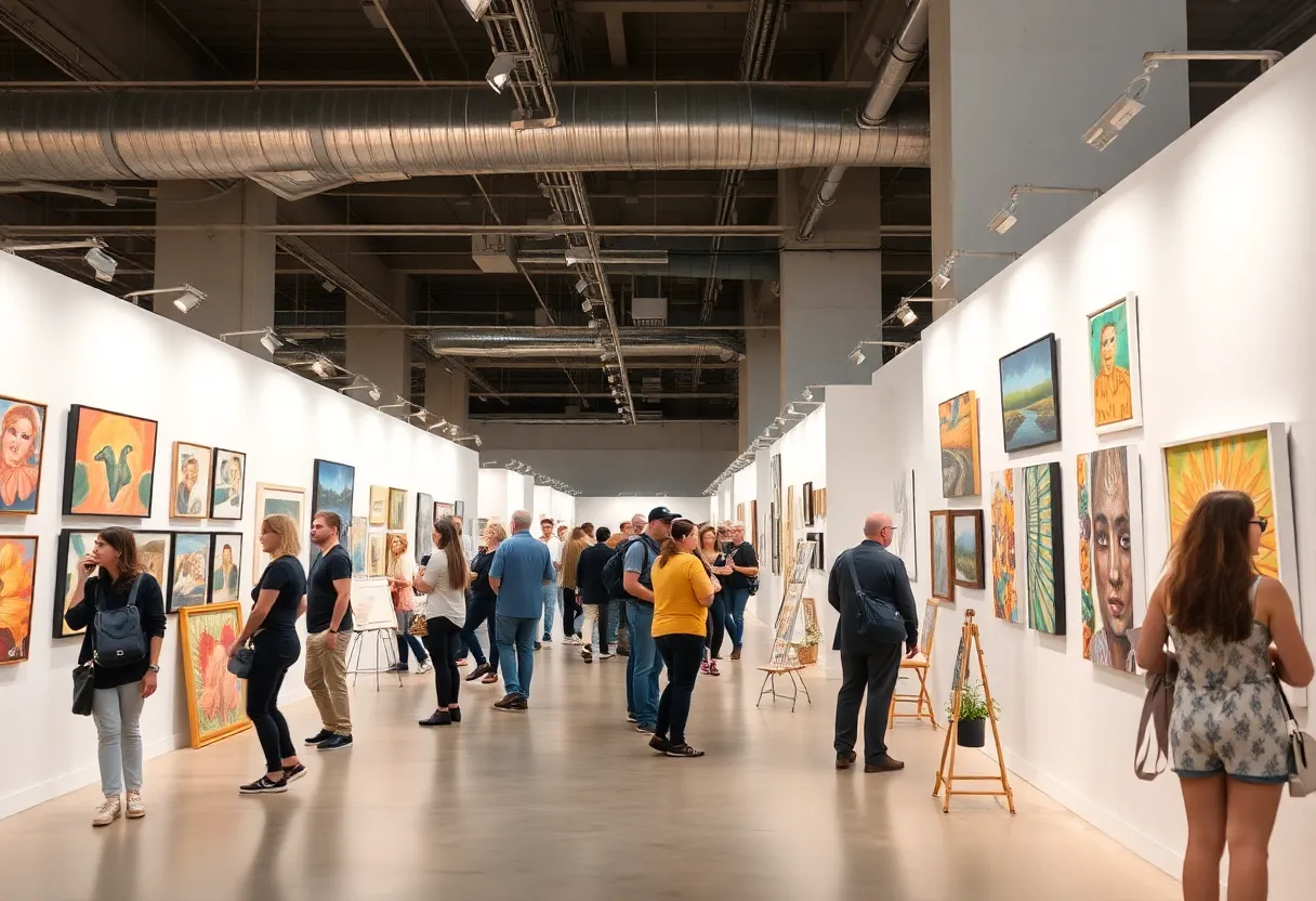 Exhibition at the Untitled Art Fair featuring contemporary artworks