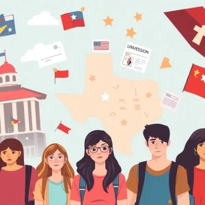 An illustration showing international students at a university, symbolizing visa challenges.