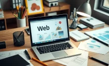 Workspace showcasing website design tools and digital assets