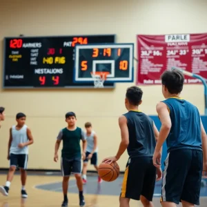 Youth basketball practice with players showcasing skills.