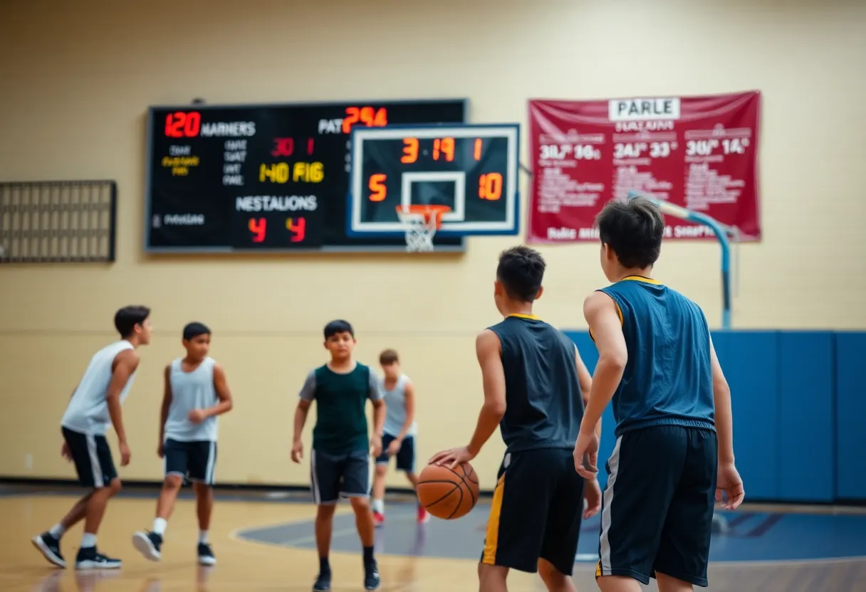 Youth basketball practice with players showcasing skills.