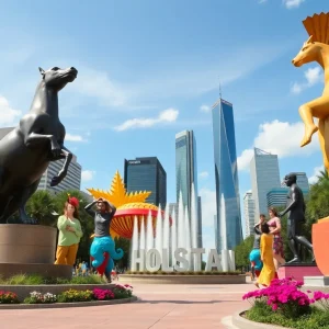 Public art installation in Houston representing the works of David Adickes.