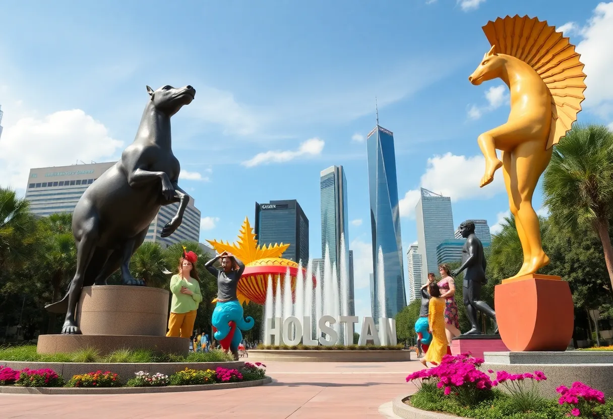 Public art installation in Houston representing the works of David Adickes.