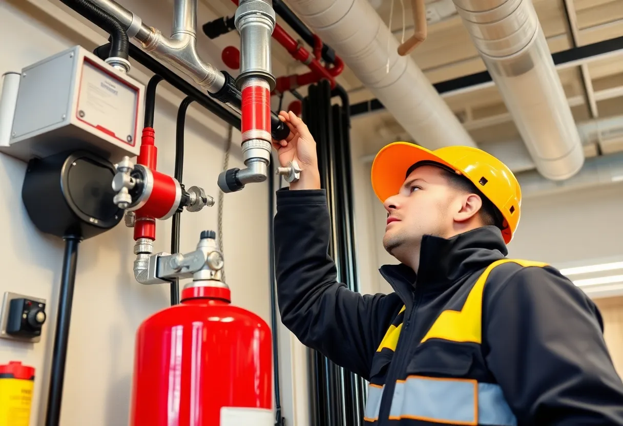 Fire suppression system being installed in a commercial space