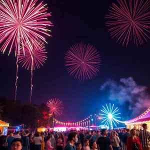 Fireworks display at a Houston park during a festival