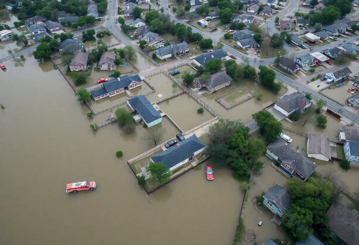 Aerial view of flooded neighborhoods in Central Texas