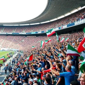 Fans cheering at the Gold Cup Final soccer match