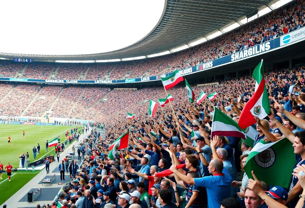 Fans cheering at the Gold Cup Final soccer match