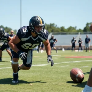 Linebacker demonstrating training skills on the field
