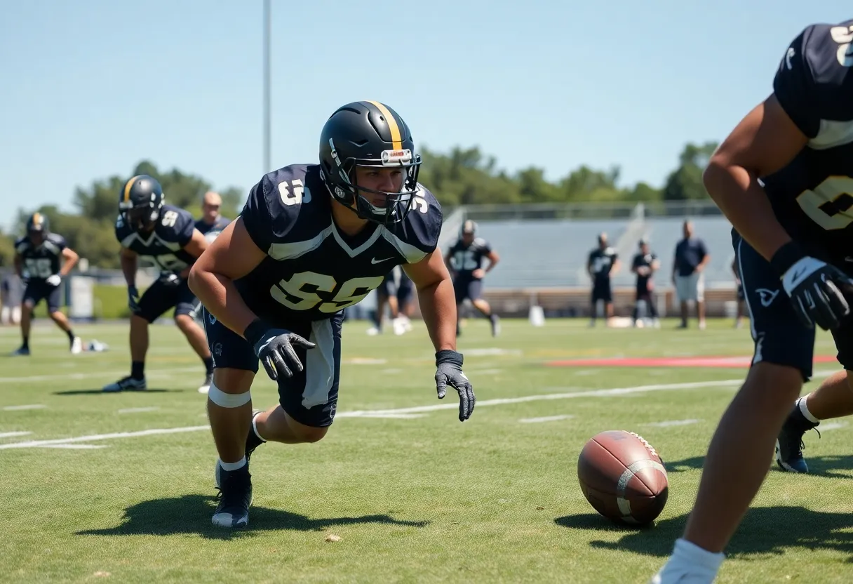 Linebacker demonstrating training skills on the field